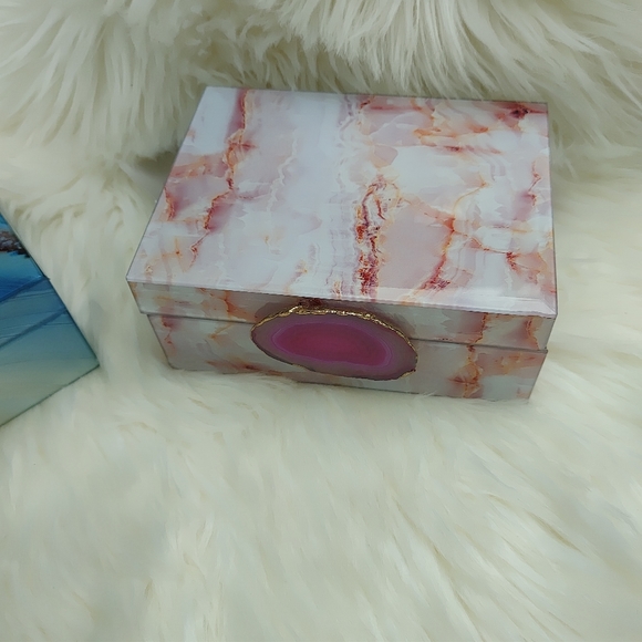 Agate slice jewelry box storage organizer box with lid pink blue stone crystal - Picture 7 of 16